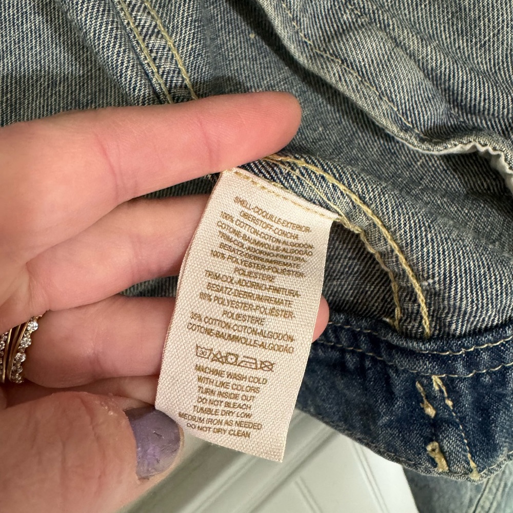 FREE PEOPLE Aztec Jean Jacket Stretch Paneled Bohemian Size 4 - Picture 5 of 7